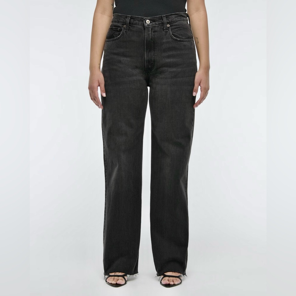 NWT Abercrombie & Fitch- The 90's Relaxed Jeans- High Rise- Washed Black Raw Hem - Picture 9 of 15